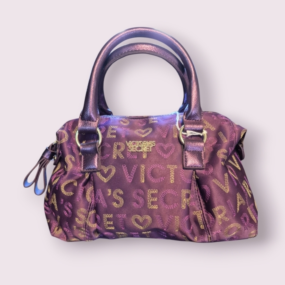 Victoria's Secret Metallic Purple Satchel with Gold Accents EUC